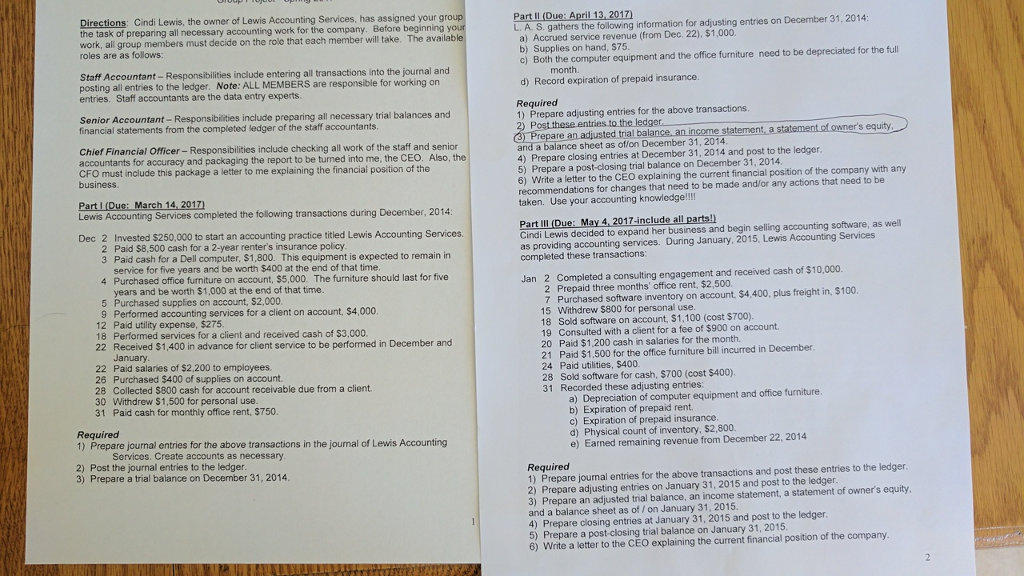 How do I do part II requirement 3? Prepare an adjusted