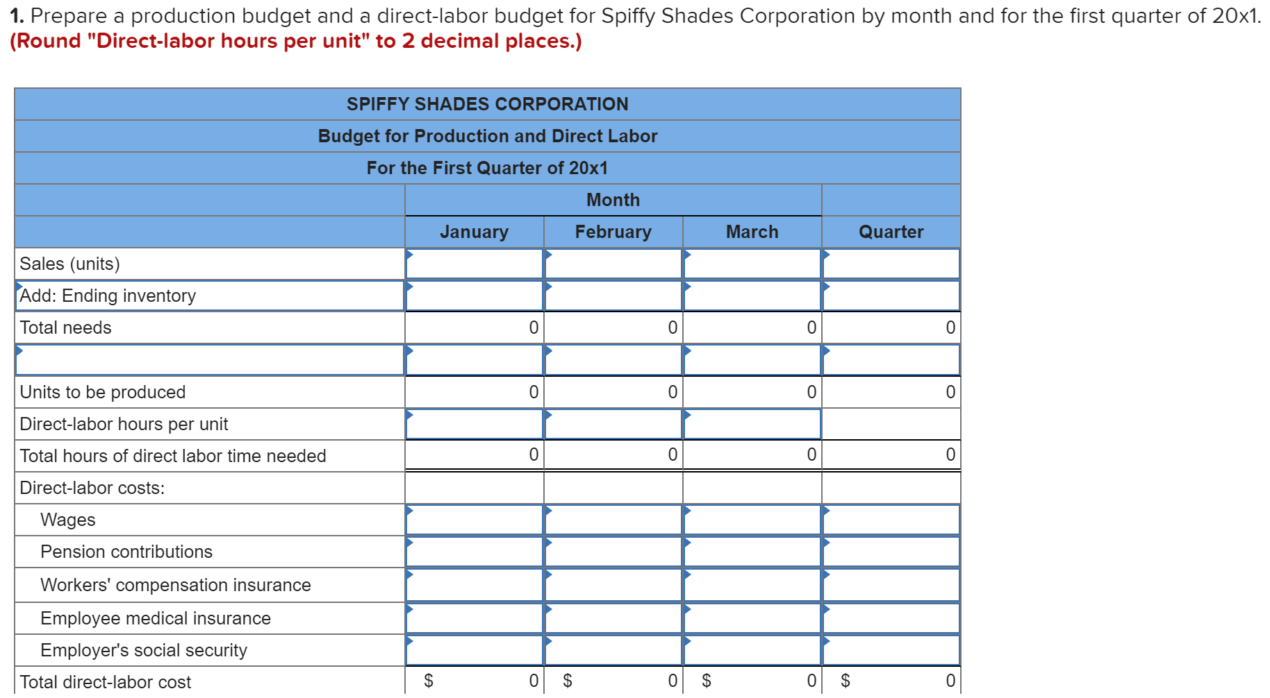 the questions displayed below.] Spiffy Shades Corporation manufactures artistic frames for sunglasses.