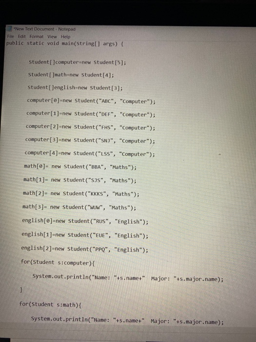 ] math student [ ] english output student names with major i