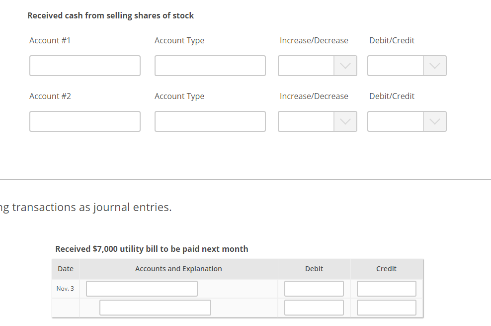 note at the bank Account #1 Account Type ncrease/Decrease Debit/Credit Account #2