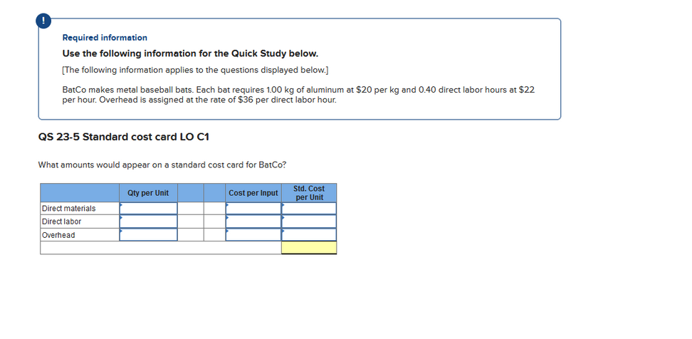 Required information Use the following information for the Quick Study below.