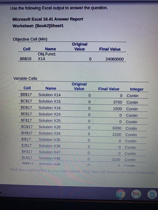  Use the following Excel output to answer the question. Microsoft Excel