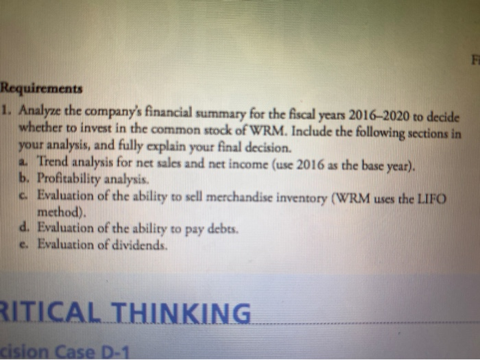 you! COMPREHENSIVE PROBLEM > Comprehensive Problem for Appendix D Analyzing a company