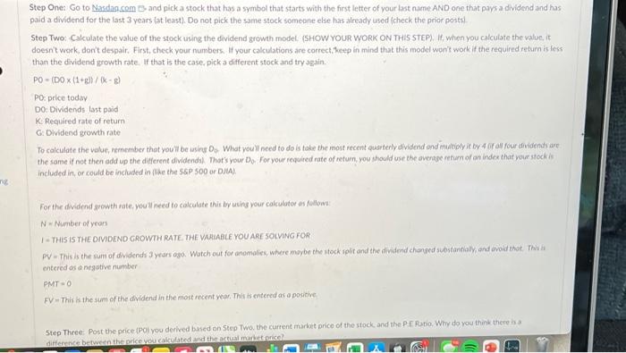 Video Instructions Excel File E Step One: Go to Nasdaq.com and