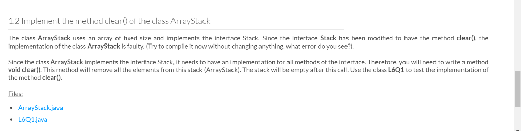  1.2 Implement the method clear) of the class ArrayStack The class