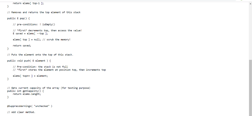 Since the interface Stack has been modified to have the method clear),