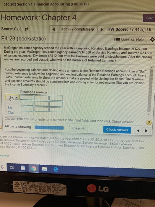  010:203 Section 1 Financial Accounting (Fall 2019) Homework: Chapter 4 Save