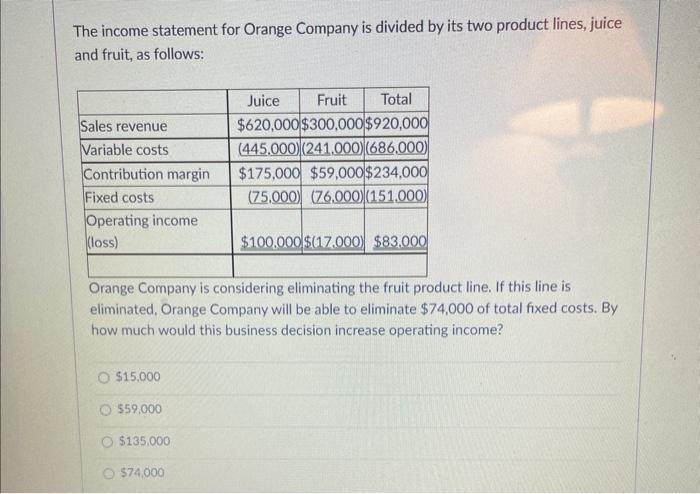 please answer both will upvote The income statement for Orange Company is