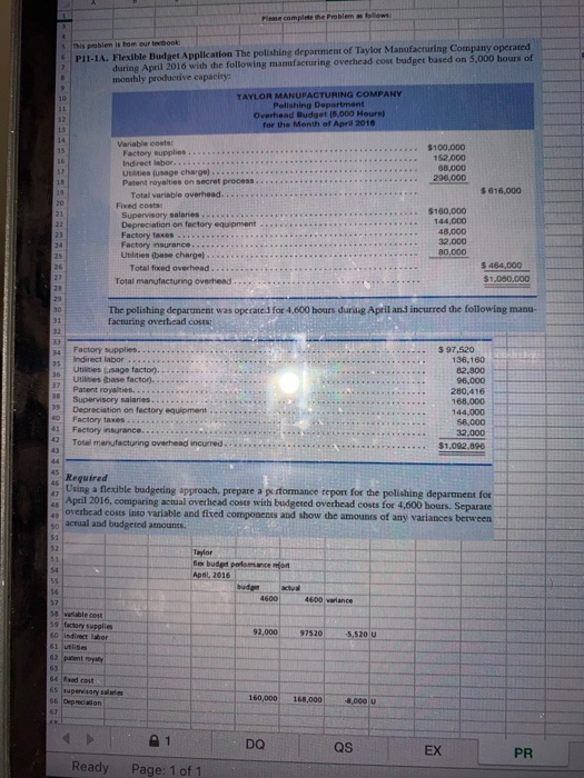 our lobook P11-1A. Flexible Budget Application The polishing depart of Taylor Manufacturing