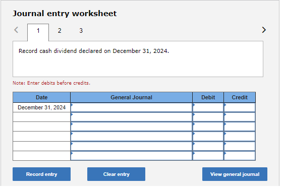 on December 31, 2024. Note: Enter debits before credits. Journal entry worksheet