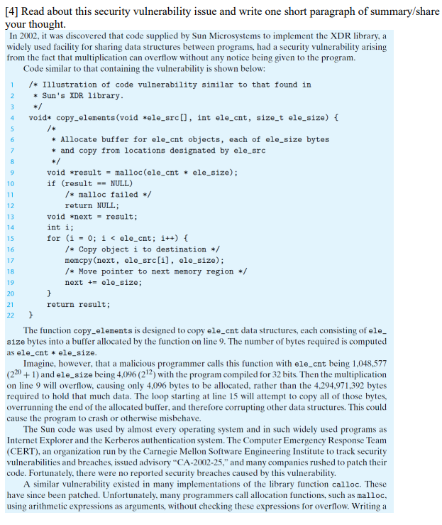  [4] Read about this security vulnerability issue and write one short