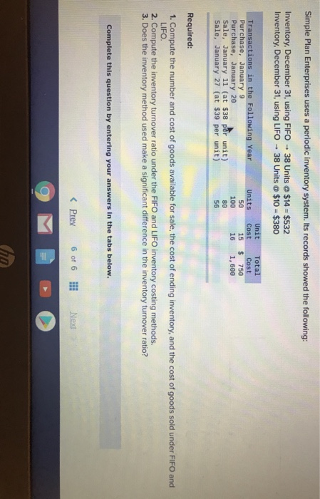  Simple Plan Enterprises uses a periodic inventory system. Its records showed