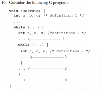  10. Consider the following program: void fun (void) { int a,