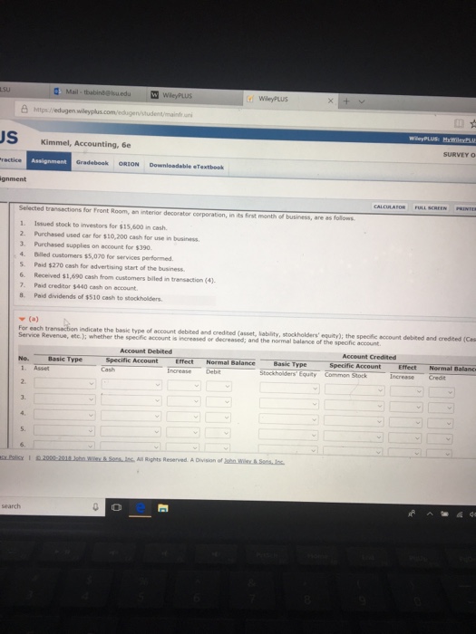  https/ JS Kimmel, Accounting, 6e SURVEYO gnment Selected transactions for Front