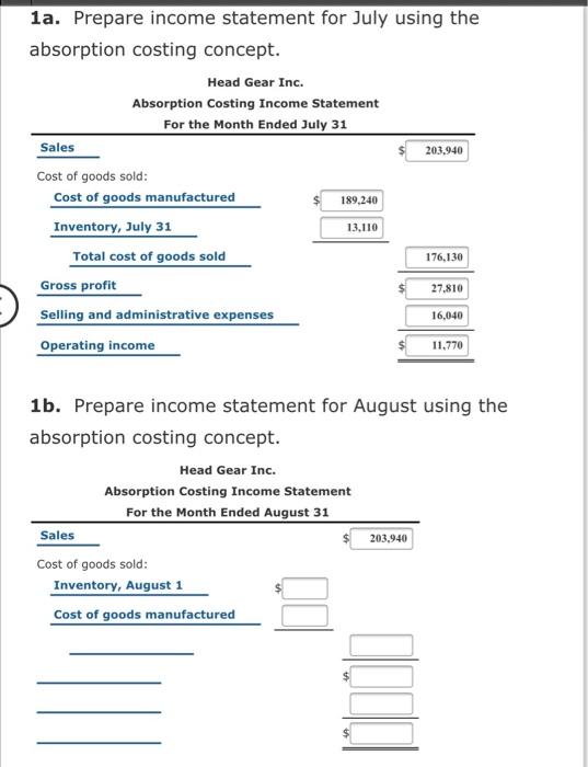 Months and Analysis During the first month of operations ended July 31,