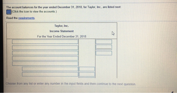 (Click Read the te Requireme Sales revenue Equipment Accounts payable Estimated inventory
