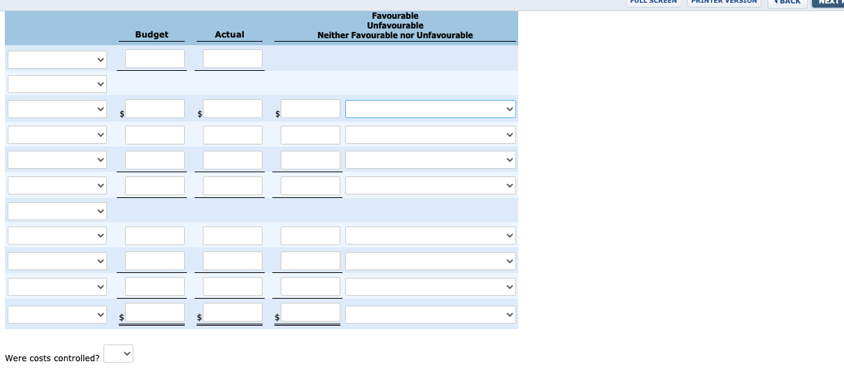 2.) Were costs controlled? Yes/No The options for the dropdown menu are