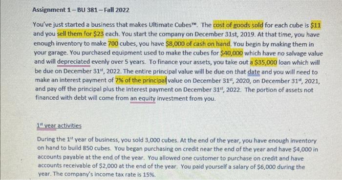  Assignment 1 - BU 381 - Fall 2022 You've just started