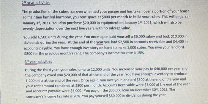 a business that makes Ultimate Cubes m. . The cost of goods