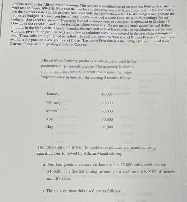  Prepare budgets for Allison Manufacturing. This project is modified based on