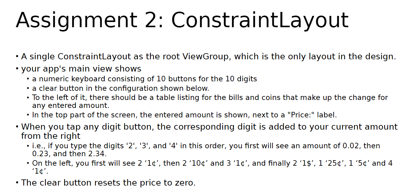 In JAVA, android studio Assignment 2: Constraintlayout - A single ConstraintLayout