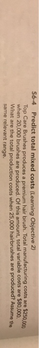  Predict total mixed costs (Learning Objective 2) Top Care Brushes produces