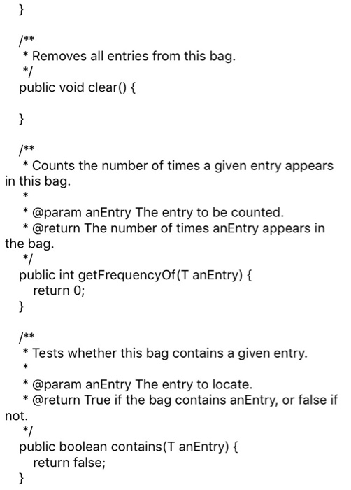 ArrayBag class as well as a couple of private created two constructors