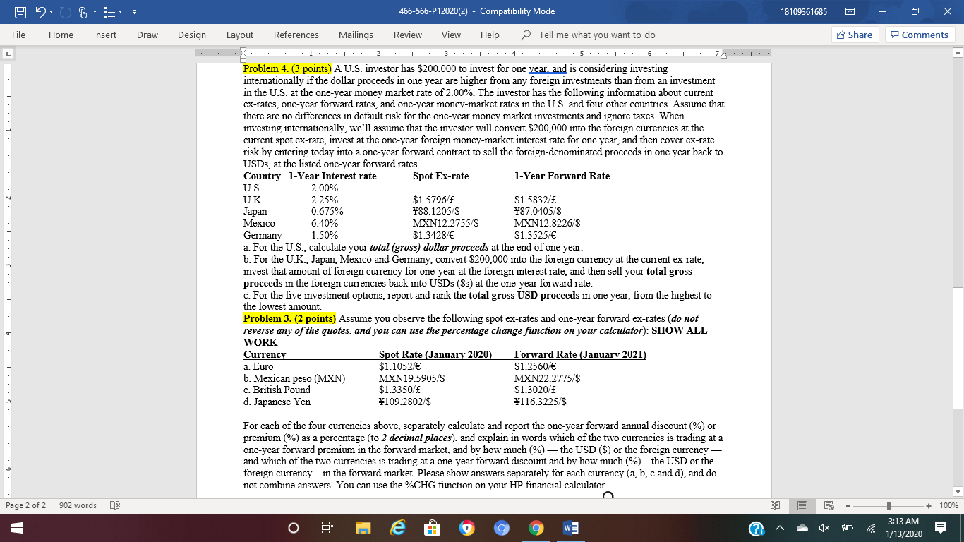 I need help with problem 3 only, please show all the calculations