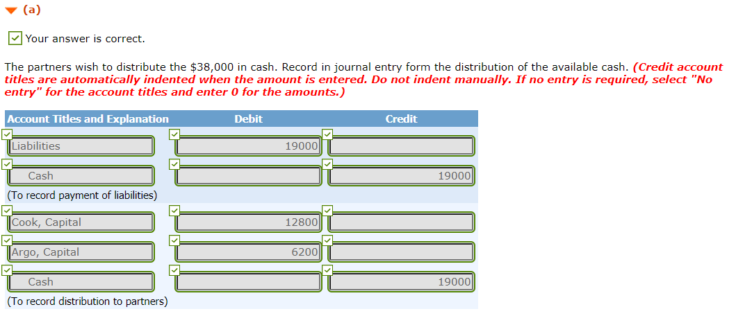 operated by Cook, Parks, and Argo is being liquidated. A balance sheet