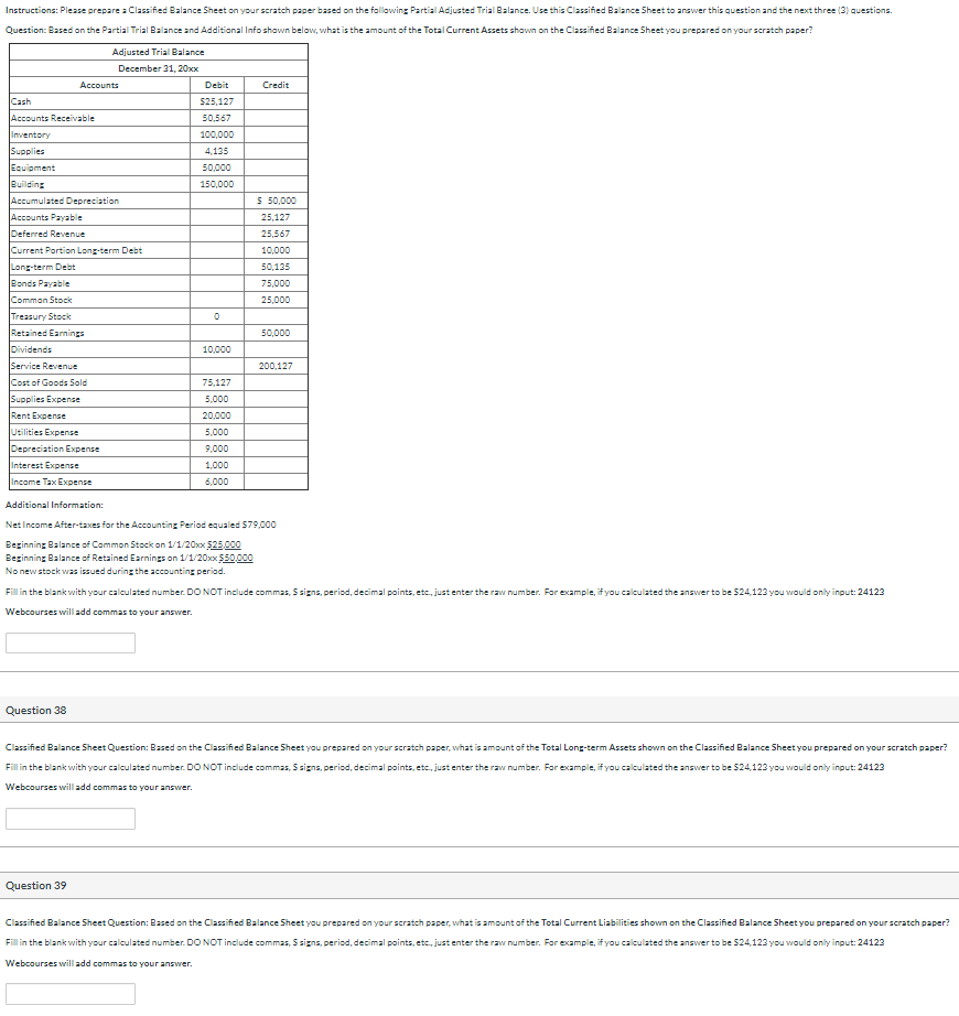 Instructions: Please prepare a Classified Balance Sheet on your scratch paper