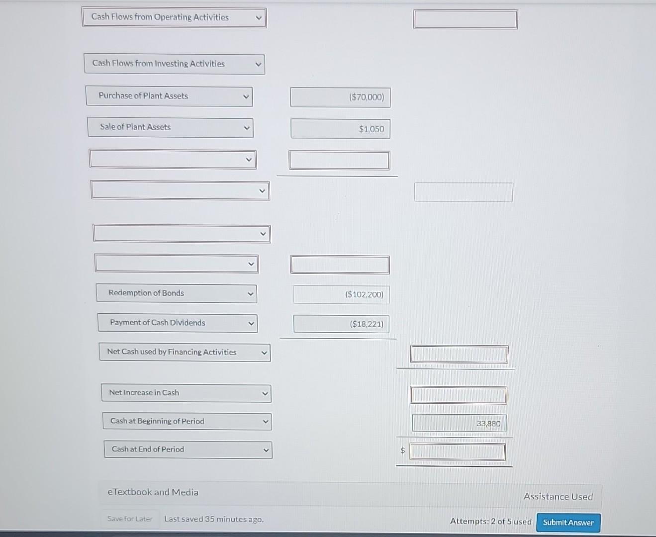 amounts that aecrease casn fiow with eitner a-sign eg. - Is,uUU or