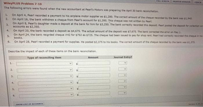  FULL SCREEN PENTER VERSION HACK WileyPLUS Problem 7-10 The following errors