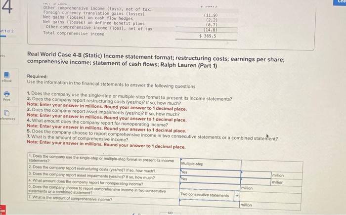 costs; earnings per share; comprehensive income; statement of cash flows; Ralph Lauren