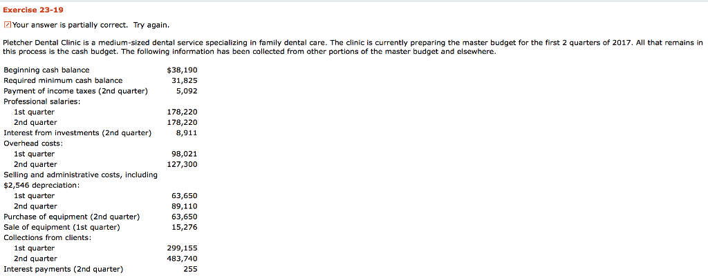  Exercise 23-19 Your answer is partially correct. Try again Pletcher Dental