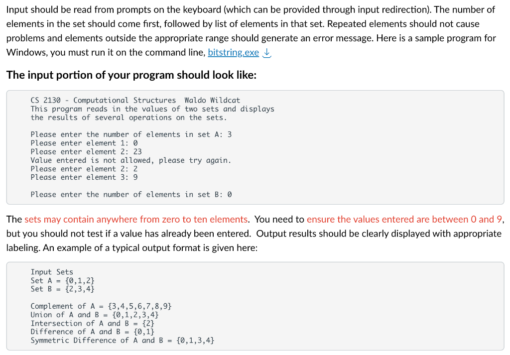 end. Purpose: To demonstrate the ability to represent data, such as sets,