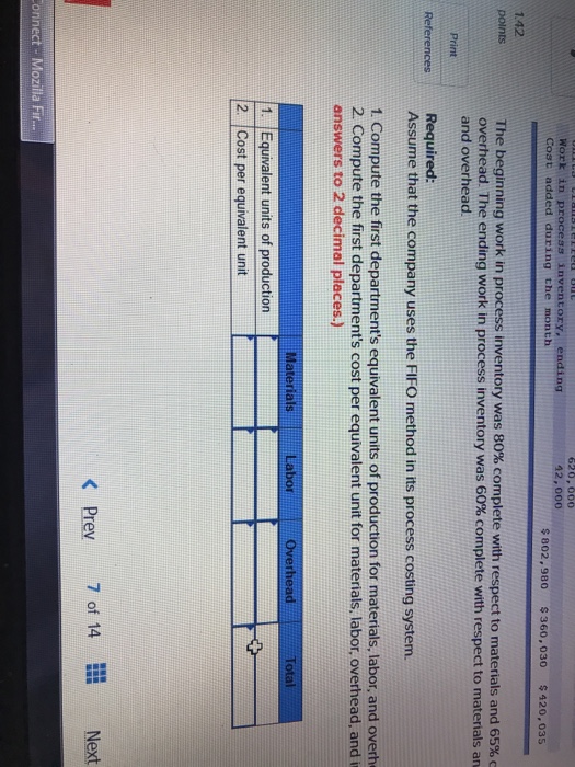 process costing system. it manufactures a product that passes through two departments.