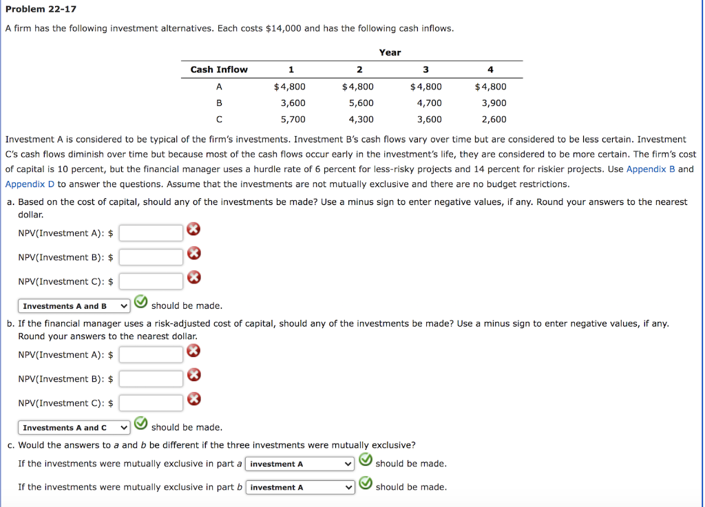 appendix bappendix d Problem 22-17 A firm has the following investment alternatives.