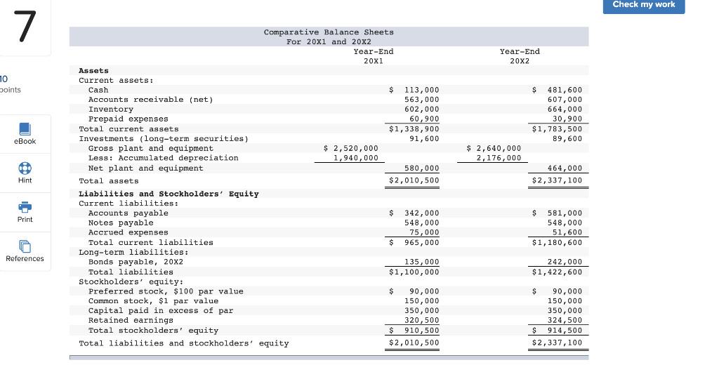 Check my work Refer to the following financial statements for Crosby Corporation: