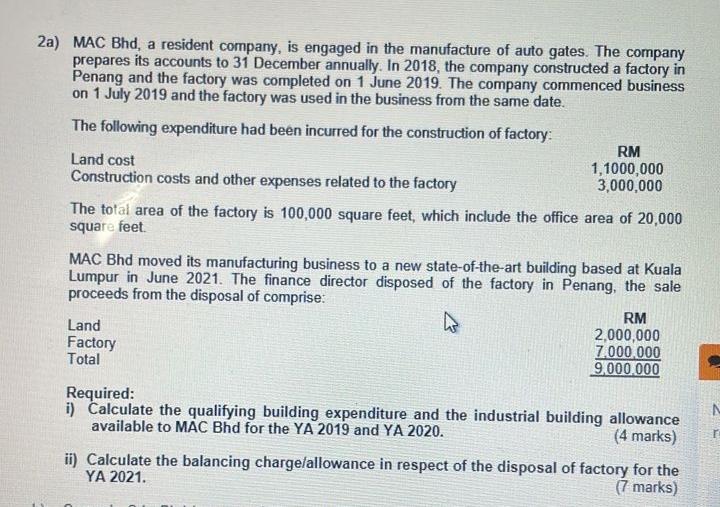 Please help me i will give good rating 2a) MAC Bhd, a