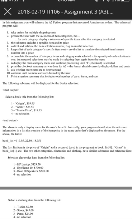  2018-02-191T106 . Assignment 3 (A3) In this assignment you will enhance