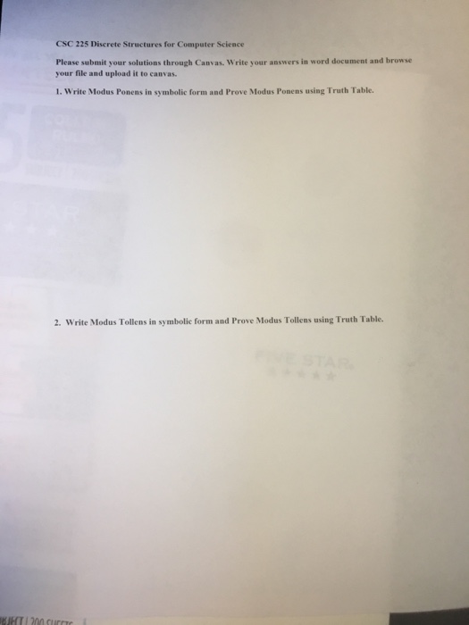  CSC 225 Discrete Structures for Computer Science Please submit your solutions