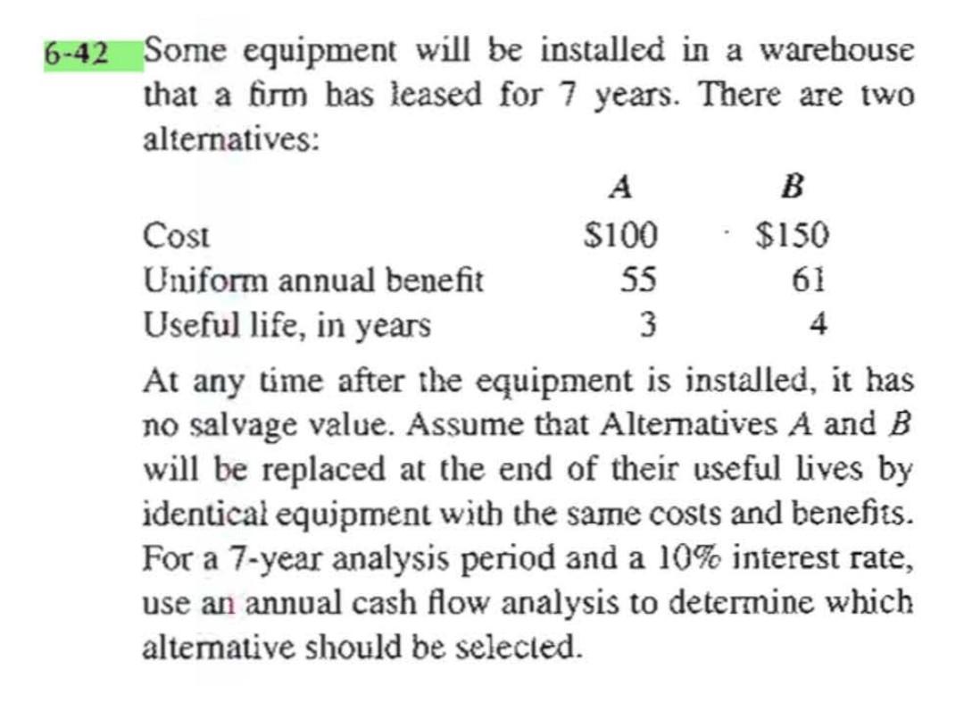 6-42 Some equipment will be installed in a warehouse that a