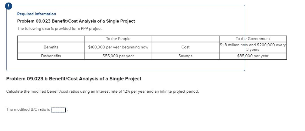  The following data is provided for a PPP project. Calculate the