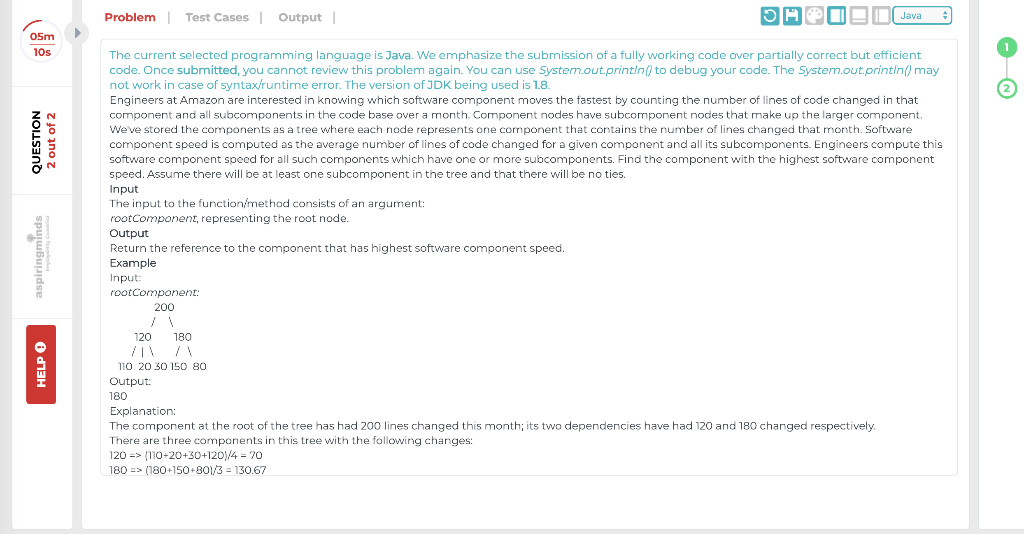 Please use Java to solve this problem. Problem Test CasesOutput Java 05m