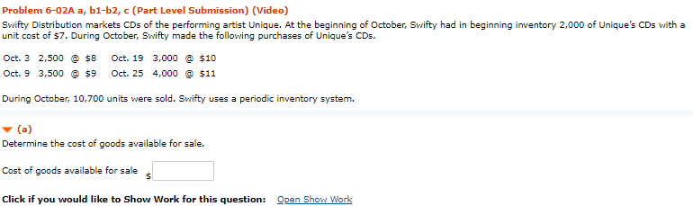 Problem 6-02A a, b1-b2, c (Part Level Submission) (Video) Swifty Distribution
