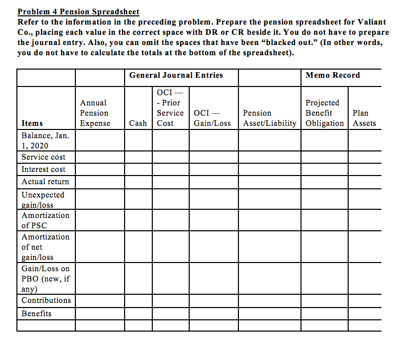 plan. For 2020, the company determines the following information: ($ in millions)