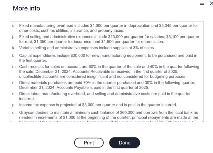 c. Desired ending Finished Goods Inventory is 20% of the next quarter's