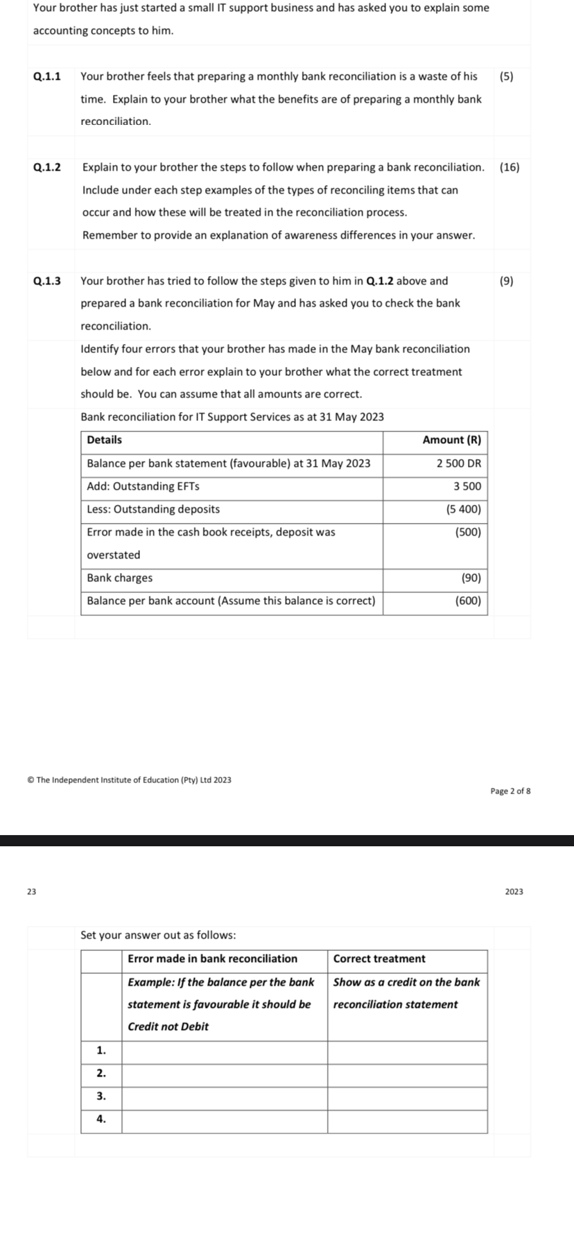  Your brother has just started a small IT support business and