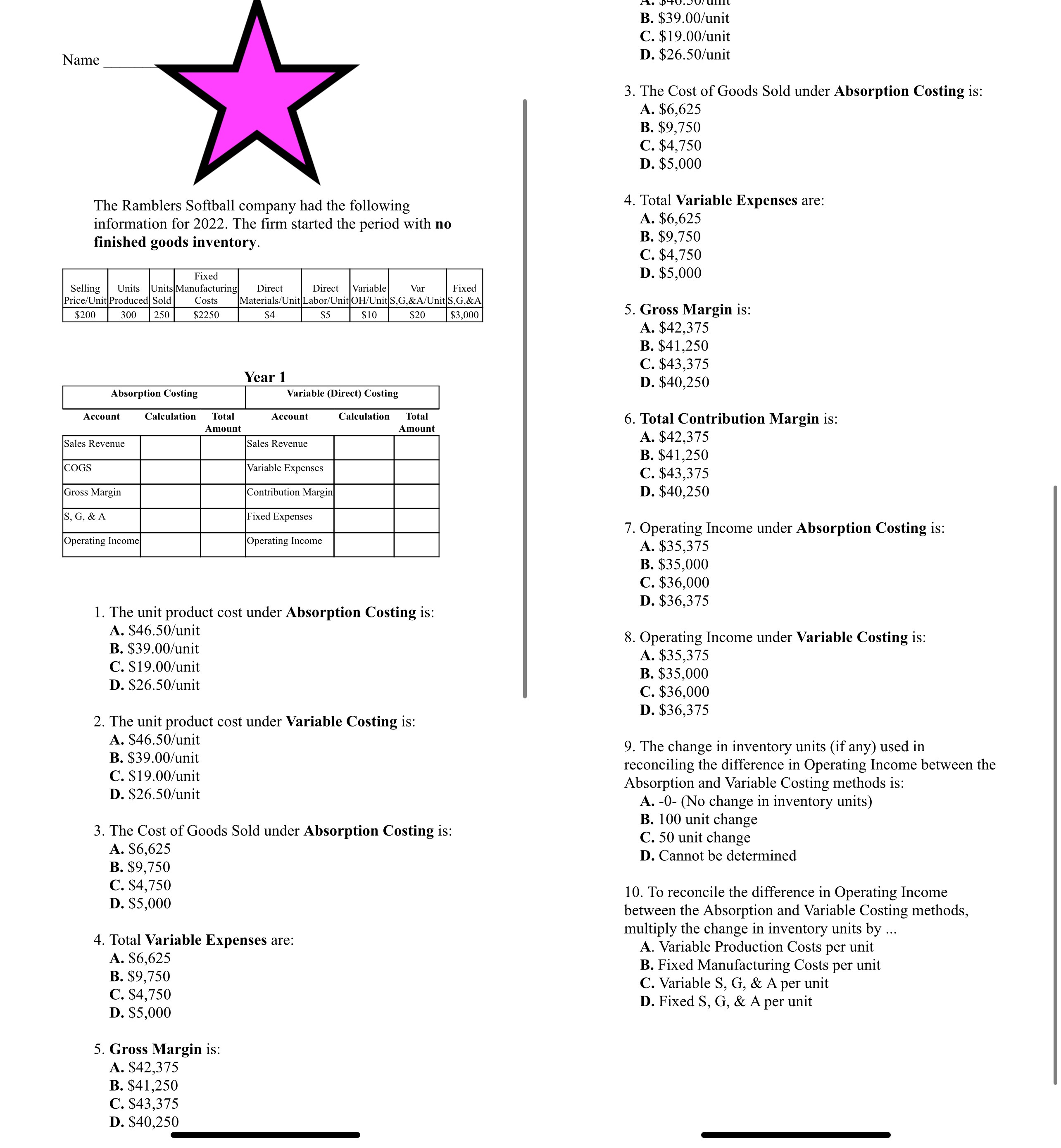  Please answer Questions #1 to #10(show your work) Thanks 