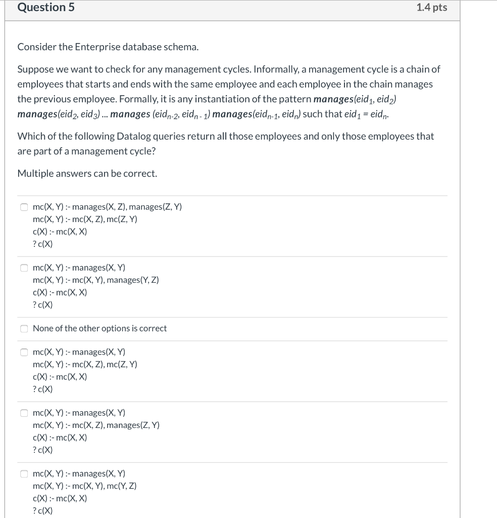  The Enterprise database Consider an enterprise database which stores information about